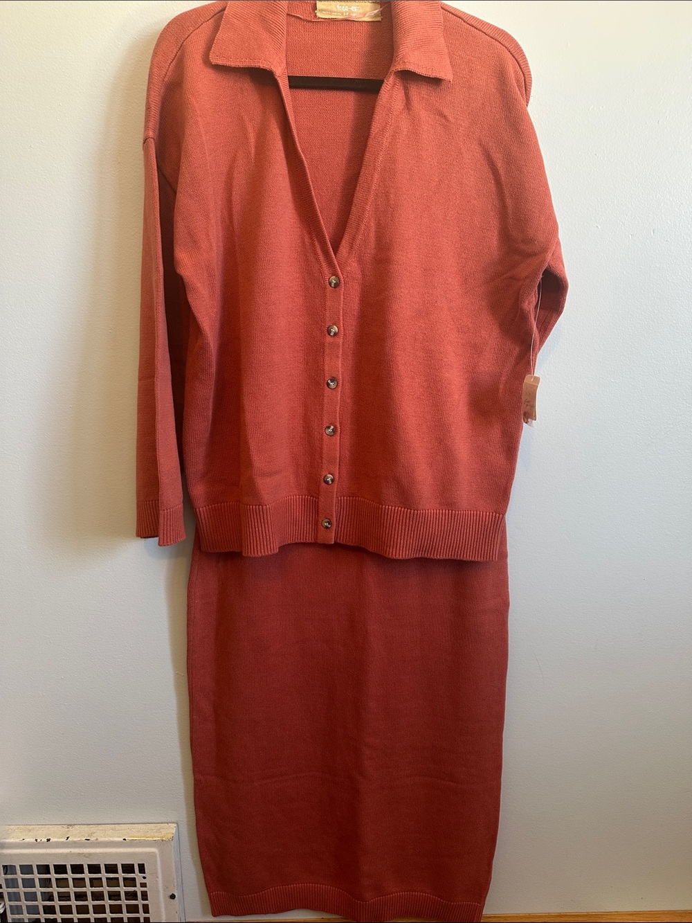 Free People Two-Piece Knit Skirt Set in Rust